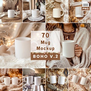 70 Boho Mug Mockups: 11oz Coffee Cup PNG (Digital Download)