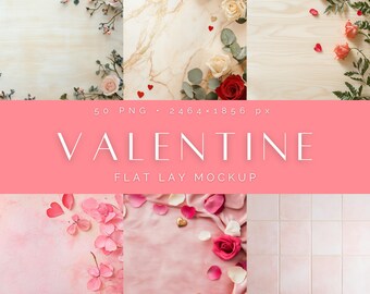 Valentine Flat Lay Mockup Bundle - 50 PNG Images, Romantic Product Mockups (2464x1856 px)