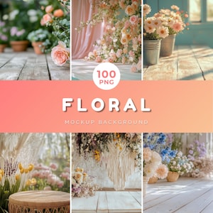 Floral Mockup Backgrounds - 100 PNG, Product Display Backdrops (PNG Digital Download)