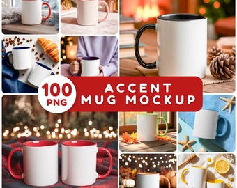 Accent Mug Mockup Bundle: Two tone Mug (100 PNG Images, 2048x2048 px, Digital download)