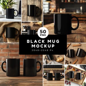 Black Mug Mockups - 11oz Ceramic Mug (50 PNG, 2048x2048 px)