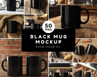 Zwarte mok-mockups - 11oz keramische mok (50 png, 2048 x 2048 px)