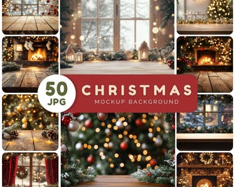 Weihnachts-Mockup-Hintergründe – Tischhintergrund, Produktpräsentation (50 JPG, digitaler Download)