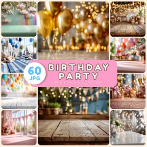 Birthday Party Mockup Background bundle - 60 JPG, Product Display (2048x2048px, Digital Background)