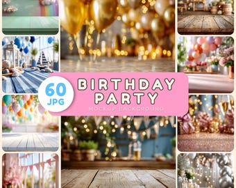 Birthday Party Mockup Background bundle - 60 JPG, Product Display (2048x2048px, Digital Background)