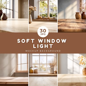 Soft Window Light Background Bundle - 30 PNG, Minimal Product Background, Natural Sunlight Table Mockup