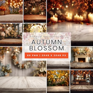 Autumn Blossom Mockup Background: 80 Floral PNGs for Product Mockups