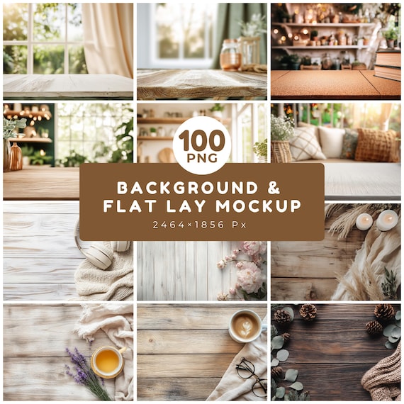 100 Background & Flat Lay Mockups, Product Backgrounds, PNG (Digital Download)