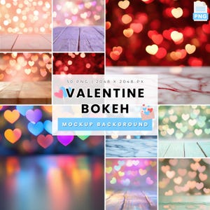 Valentine Bokeh Mockup Backgrounds - 50 PNG Romantic Soft Light Scenes (2048x2048)