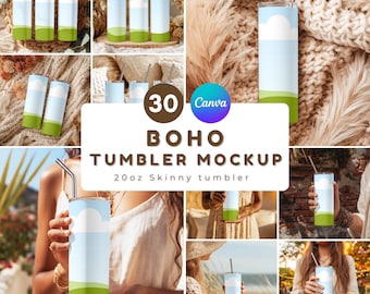 Boho Tumbler Mockup Bundle: 20oz Skinny Tumbler, Canva & PNG (Digital Download)