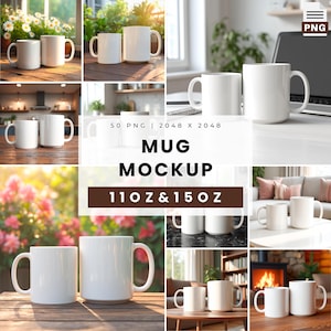 Mug Mockup Bundle: 50 PNG Images, 11oz & 15oz (Digital Download)