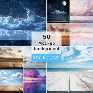 50 Sky & Cloud Background Mockups, Product Display PNG (2048x2048 px)