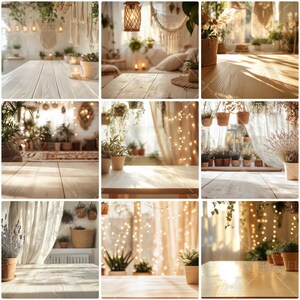 Flat natural wood with macrame overlay and soft boho tones, Sunlit fabric backdrop in ivory with flowing folds and natural warmth, Simple burlap background with cozy warm tone and soft shadows, Rough plaster wall in muted peach tone with desert boho vibe, Decorative clay vases with dried flowers on soft linen background, Tan canvas surface with boho elements in soft golden lighting, Natural woven textile in light brown with rustic aesthetic, Soft neutral wool texture background with cozy feeling