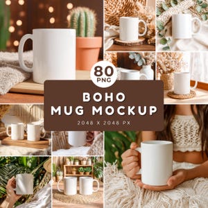 Boho Mug mockup Bundle - 80 PNG, 11oz White Ceramic Mug (2048x2048)