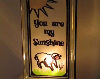 You are my Sunshine lamp handcrafted upcycled glass block nursery art baby shower gift valentine gift