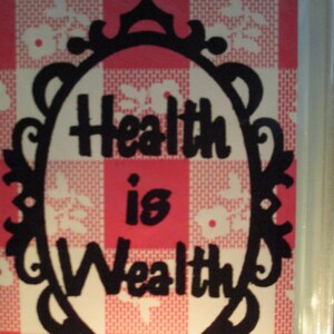 Health is Wealth lighted glass block, upcycled retro kitchen decor, kitchen gift for her, red farmhouse kitchen art image 5