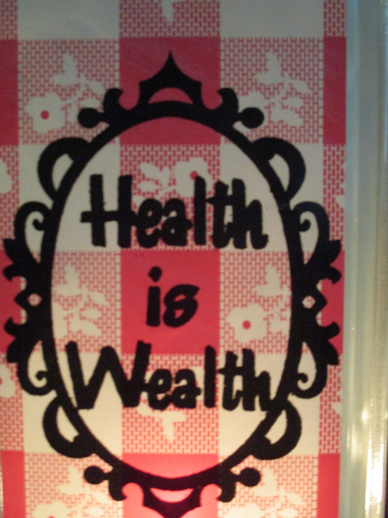 Health is Wealth lighted glass block, upcycled retro kitchen decor, kitchen gift for her, red farmhouse kitchen art image 5