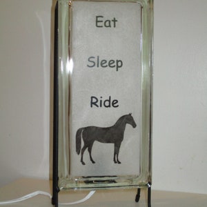 Horse Lighted Glass Block, Eat Sleep Ride horse night light, upcycled retro decor, horse lover gift, horse lamp image 6