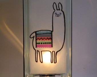 Baby gift Llama  nursery art Llama lamp gift upcycled lighting llama glass block night light kids room  baby gift