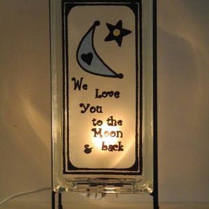To the Moon and Back glass block light, kids bedroom lamp, retro nursery art, baby shower gift, baby gift, birthday gift immagine 1