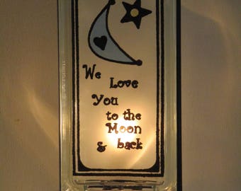 To The Moon and Back Glass Block Lamp, Nursery Decor