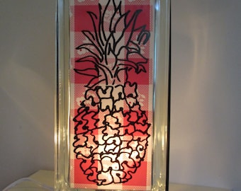 Pineapple housewarming gift kitchen night light glass block lamp 50's decor retro wedding gift