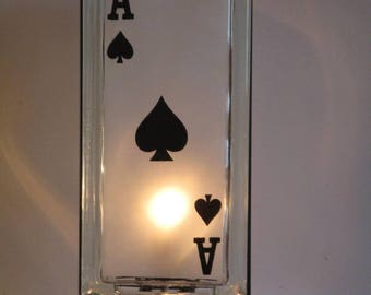 Poker Lamp Ace of Spades glass block Man Cave lamp eco-friendly upcycled night light