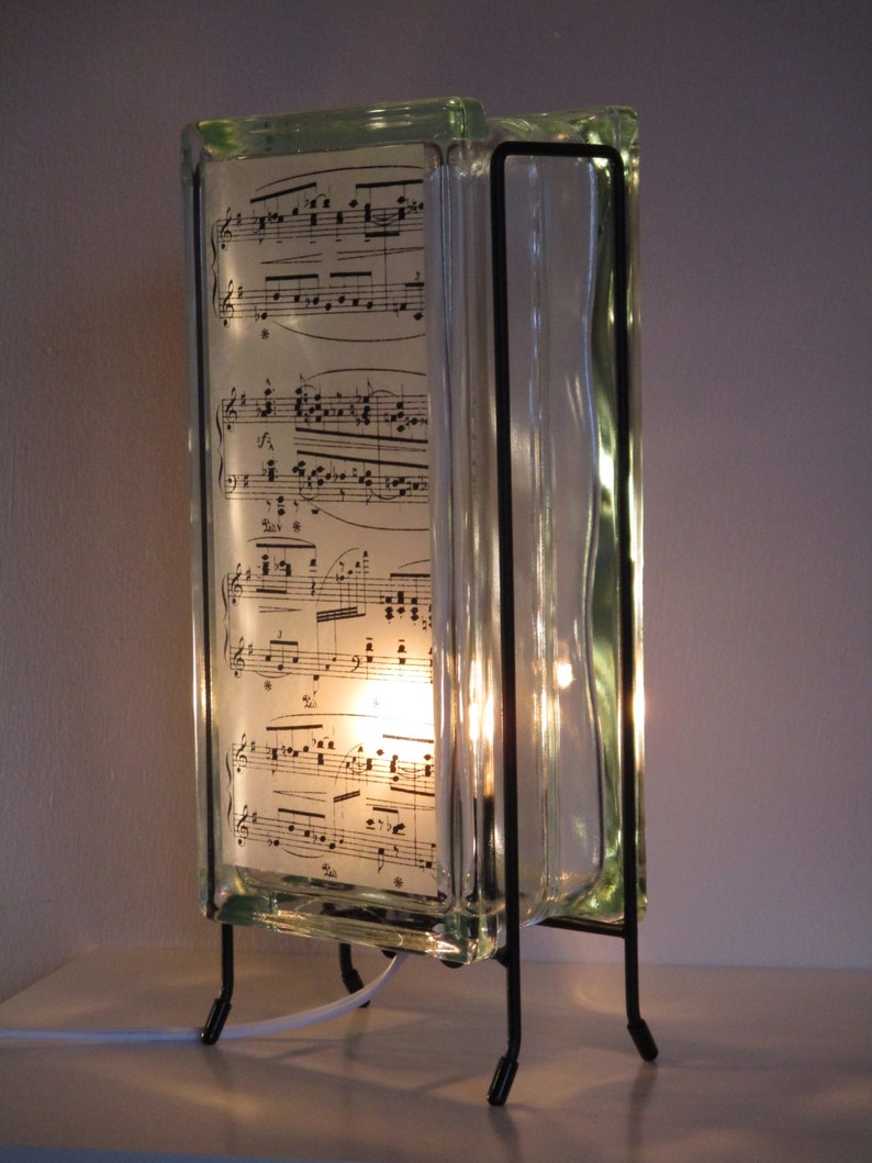 Piano Music lighted glass block, upcycled glass block sheet music night light, music teacher gift, music room lamp, gift for Mom image 2