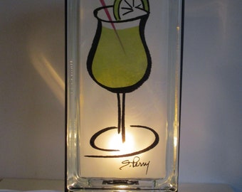 Margarita Art Lighted Glass Block, Retro Home Bar Lamp