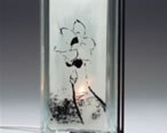 Upcycled Lotus Glass Block Lamp, Botanical Night Light
