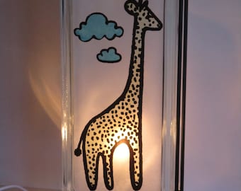 Giraffe Lamp, Kids Room Lighted Glass Block, Nursery Art