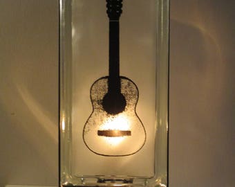Guitar Lounge Lighted Glass Block, Man Cave Decor