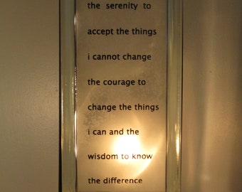 Serenity Prayer Glass Block Lamp, Upcycled Night Light, Sobriety Gift