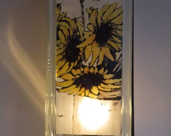 Sunflower Lamp Kansas gift retro glass block 50's decor sunflowers night light mid-century modern sunflower glass block nightlight