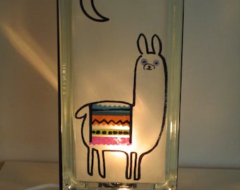 Llama lover gift  upcycled glass block night light  nursery art or kids room light unique baby shower gift original art