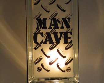 Man Cave Decor, retro glass block Man Cave lamp, gift for dad, guy gift, Retro glass block 50's decor, mancave sign