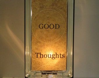 Positive Thinking  LAMP upcycled glass block Think Good Thoughts night light good vibes only positive energy 50's style decor
