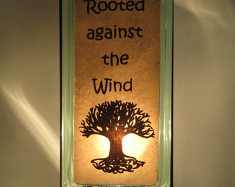 Tree of Life Lighted Glass Block Lamp, Fall Decor