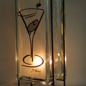 Martini Lighted Glass Block Light, Mancave gift, retro Martini bar lamp, mid-century modern light, bar light, kitchen light image 2