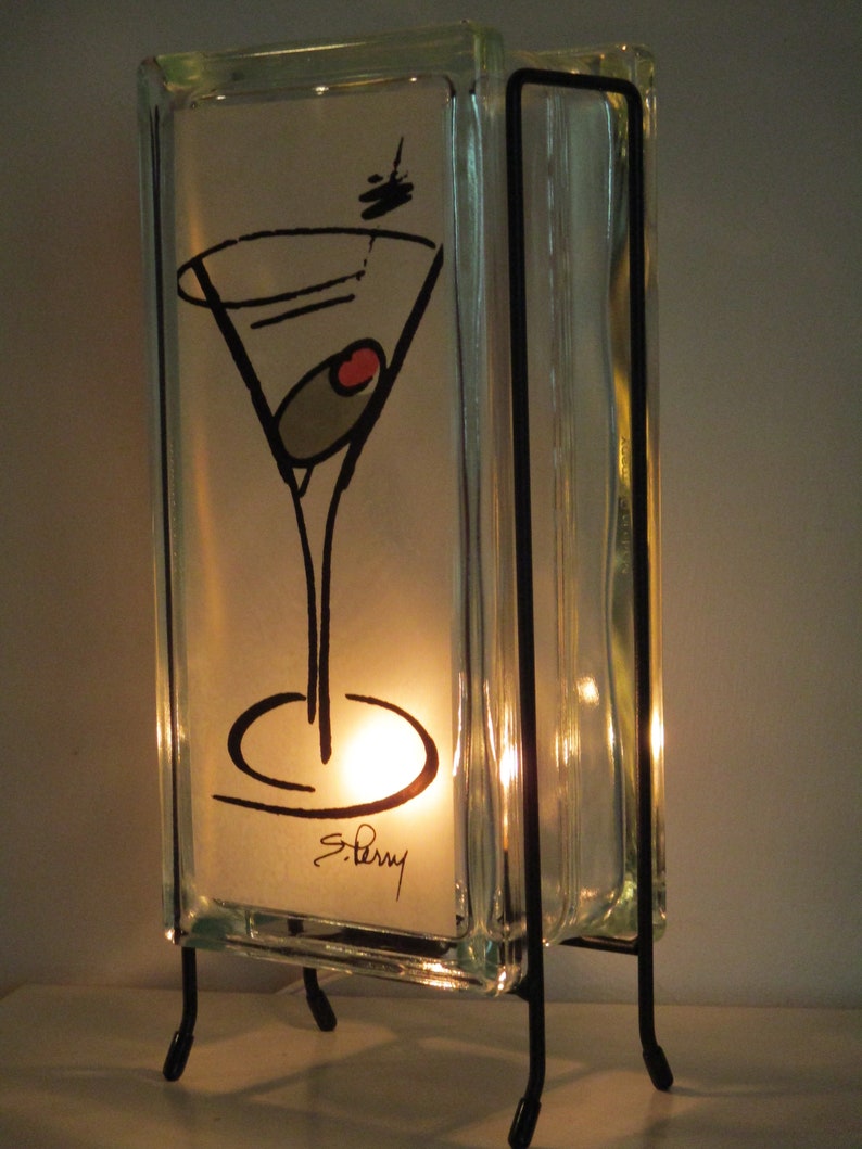 Martini Lighted Glass Block Light, Mancave gift, retro Martini bar lamp, mid-century modern light, bar light, kitchen light image 2