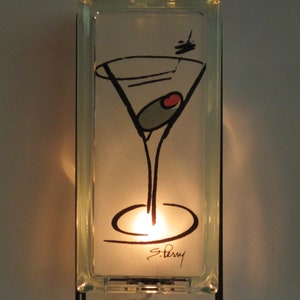 Martini Lighted Glass Block Light, Mancave gift, retro Martini bar lamp, mid-century modern light, bar light, kitchen light image 1