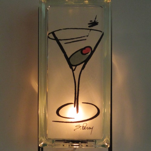 Martini Lighted Glass Block Light Mancave Decor RETRO Etsy