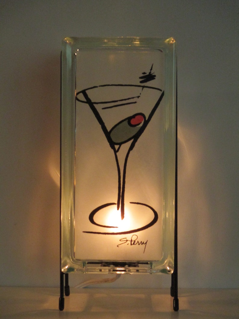 Martini Lighted Glass Block Light, Mancave gift, retro Martini bar lamp, mid-century modern light, bar light, kitchen light image 1