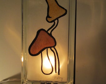 Mushroom  glass block light, 50's Retro upcycled kitchen decor, mushroom art,  mushroom lover gift, fungi art Perfect for the kitchen!