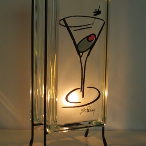 Martini Lighted Glass Block Light, Mancave gift, retro Martini bar lamp, mid-century modern light, bar light, kitchen light image 3