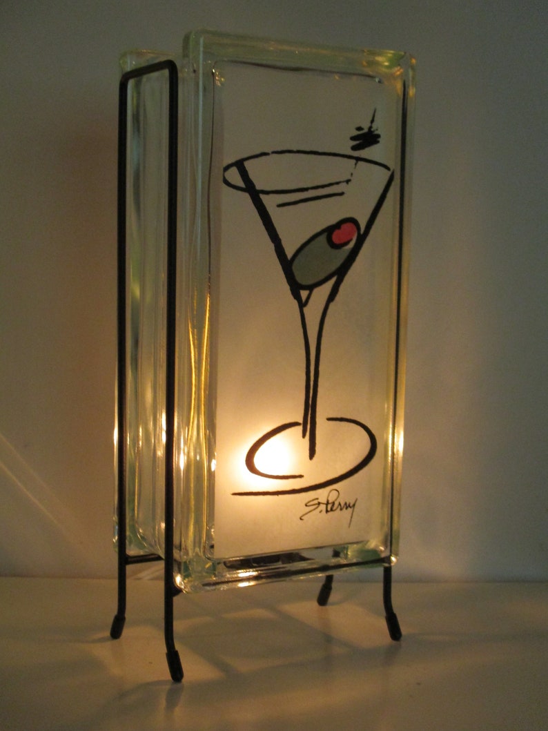 Martini Lighted Glass Block Light, Mancave gift, retro Martini bar lamp, mid-century modern light, bar light, kitchen light image 3