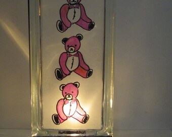 Teddy Bear Art, Nursery night light, nursery decor, baby shower gift, nursery lamp, baby girl, teddy bears, kids room art, new baby gift