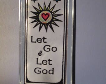 Let Go Let God lighted glass blocks upcycled glass block religious lamp, spiritual gift, religious gift