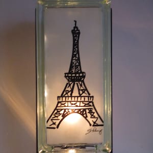 Eiffel Tower lighted glass block, upcycled glass block Paris room decor, Eiffel souvenir, Paris gift, unique gift