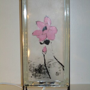 Lotus lighted glass block, zen decor, tropical decor, upcycled retro decor, glass block lotus, meditation gift, yoga gift image 4